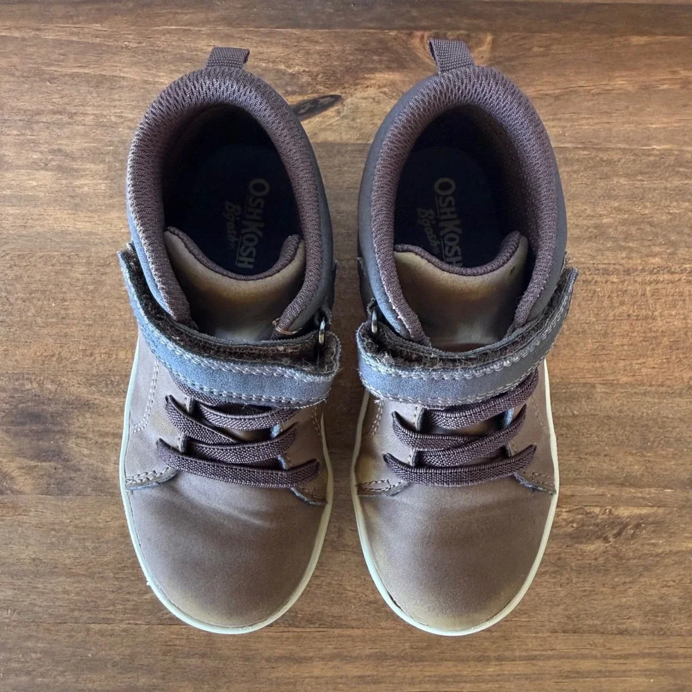 OshKosh B'gosh Brown High Top Sneakers Toddler Boys Hook Loop Size 10M